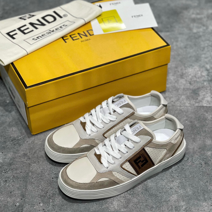 Fendi NIGO Beige Leather Lace Up Casual Sneakers Shoes #nigo96138