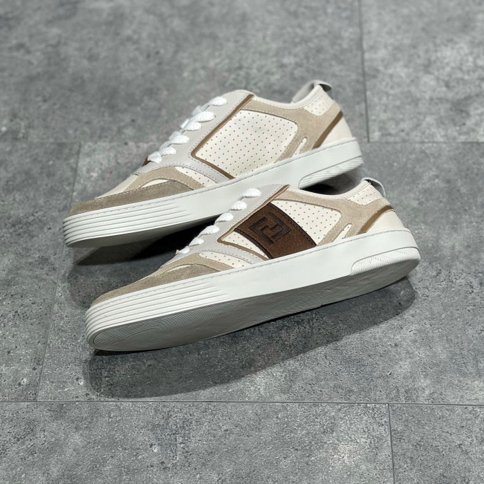 Fendi NIGO Beige Leather Lace Up Casual Sneakers Shoes #nigo96138