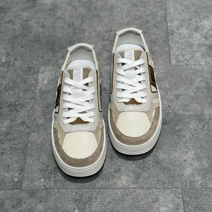 Fendi NIGO Beige Leather Lace Up Casual Sneakers Shoes #nigo96138