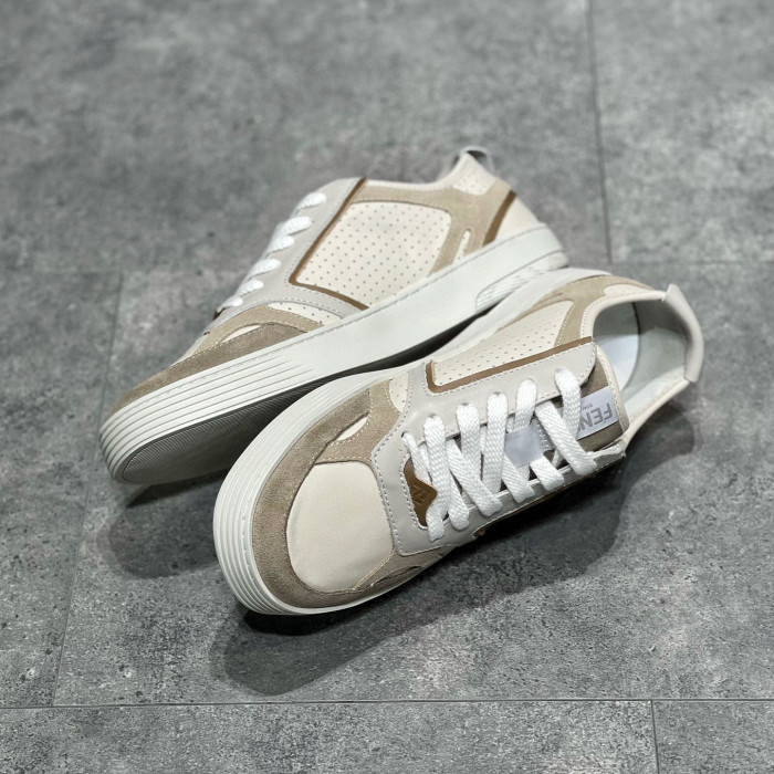 Fendi NIGO Beige Leather Lace Up Casual Sneakers Shoes #nigo96138