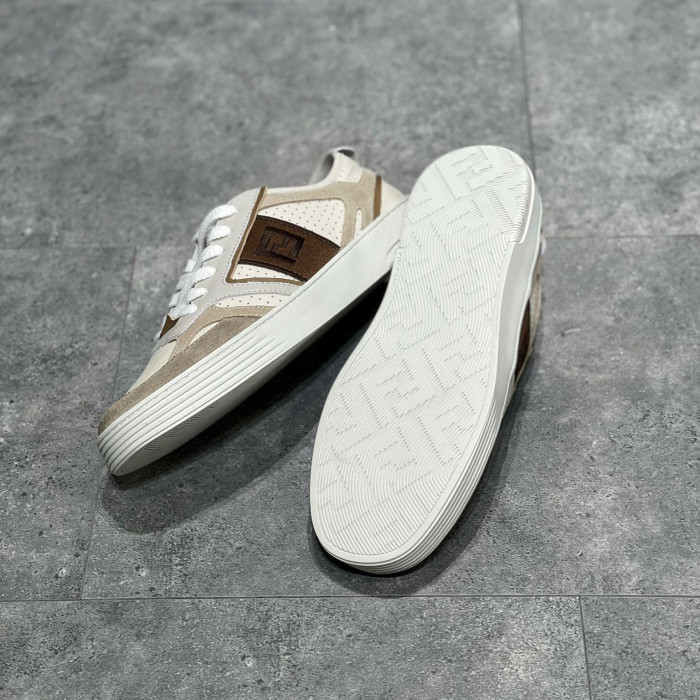 Fendi NIGO Beige Leather Lace Up Casual Sneakers Shoes #nigo96138