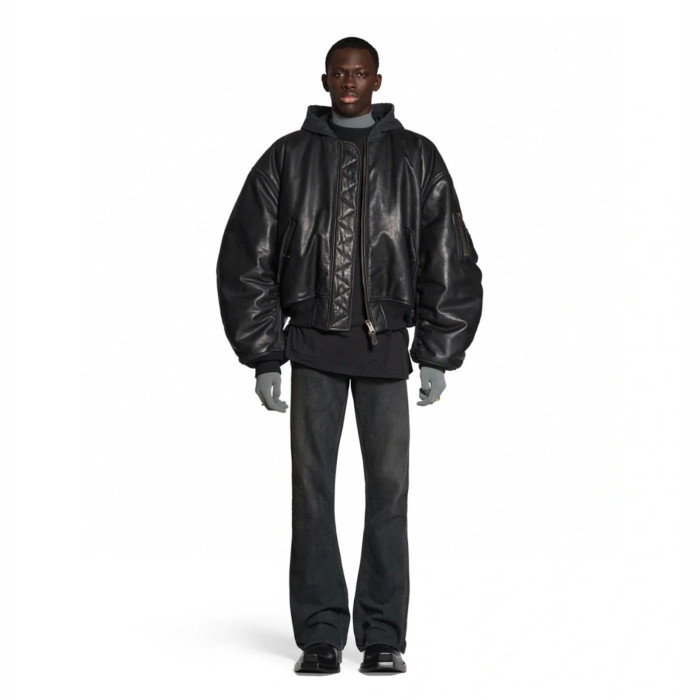 Balenciaga NIGO Leather Zip Hooded Jacket #nigo96135