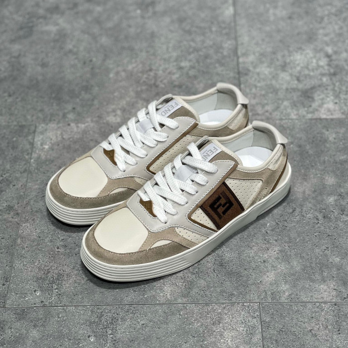 Fendi NIGO Beige Leather Lace Up Casual Sneakers Shoes #nigo96138