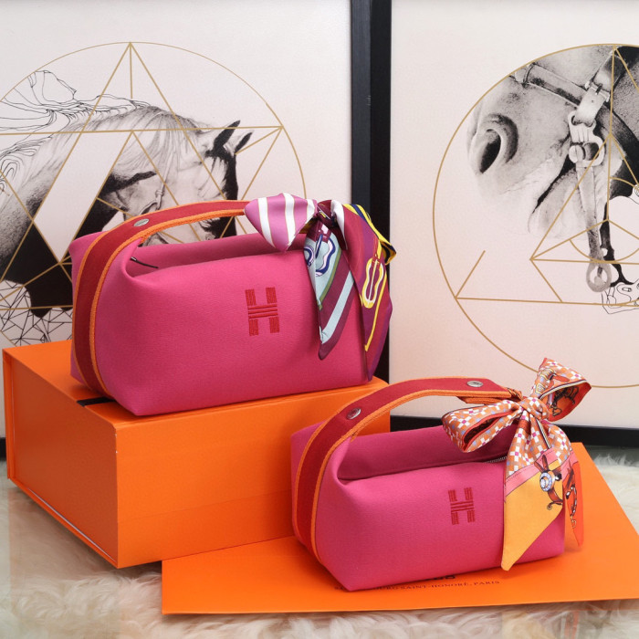 Hermes Leather webbing splicing handbag Makeup bag Handheld  #nigo29177