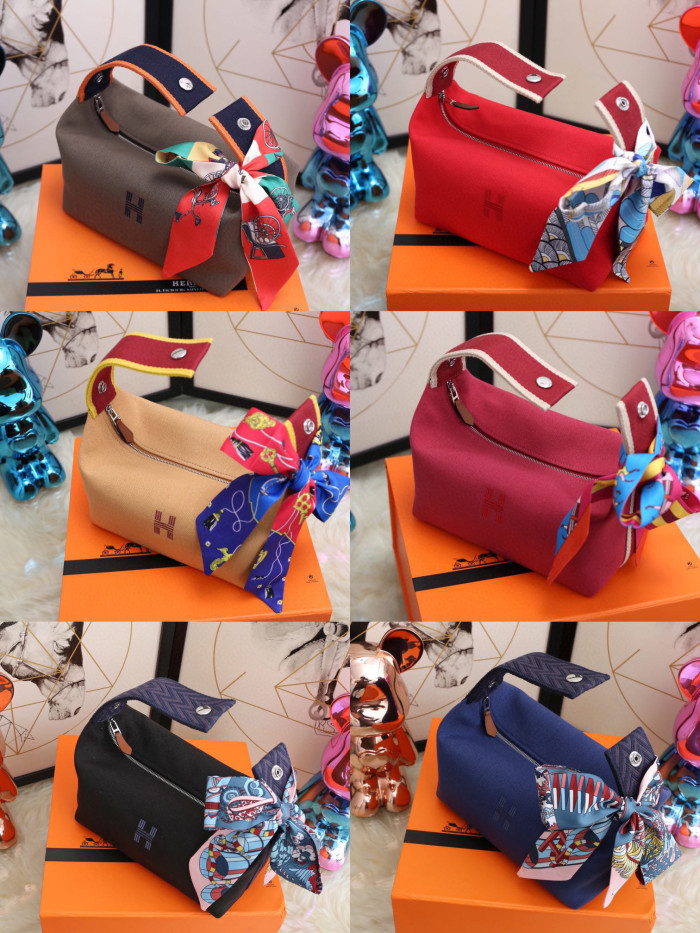 Hermes Leather webbing splicing handbag Makeup bag Handheld  #nigo29177