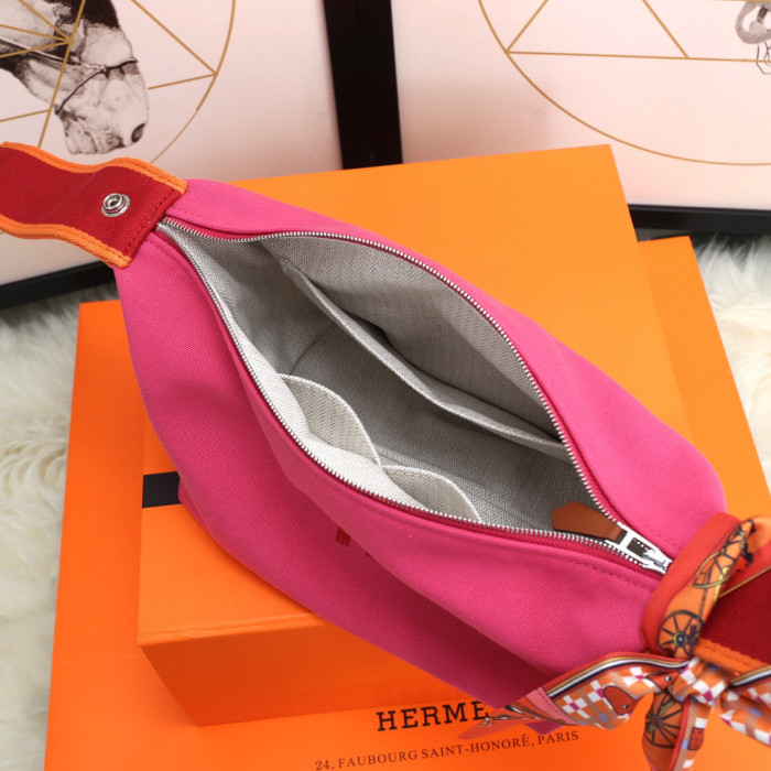 Hermes Leather webbing splicing handbag Makeup bag Handheld  #nigo29177