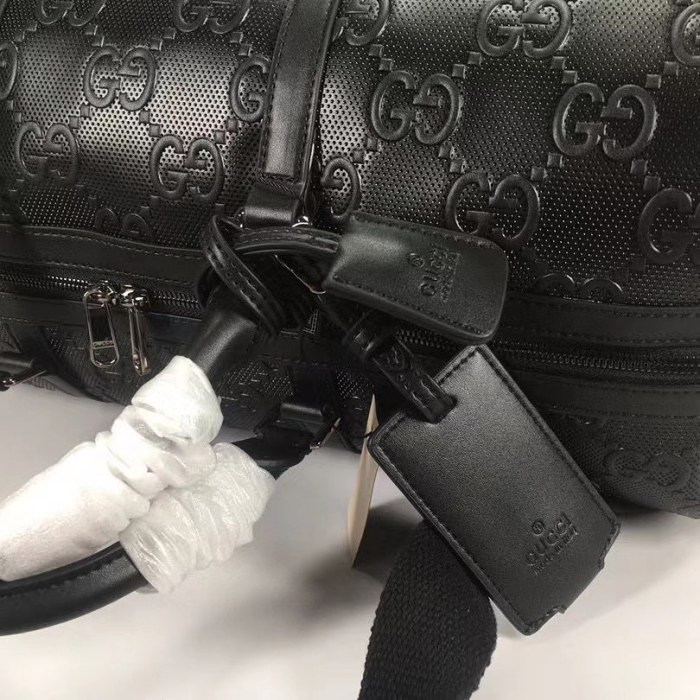 Gucci  Black Leather Print Embossed Travel Bag Bags #nigo4883