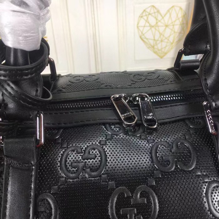 Gucci  Black Leather Print Embossed Travel Bag Bags #nigo4883