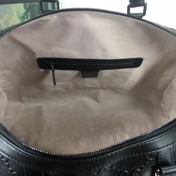 Gucci  Black Leather Print Embossed Travel Bag Bags #nigo4883