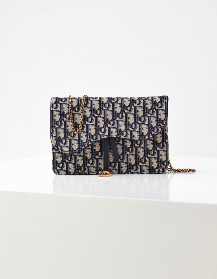 Dior Saddle chain handbag Blue Oblique Print Chain Crossbody Bag #nigo21656