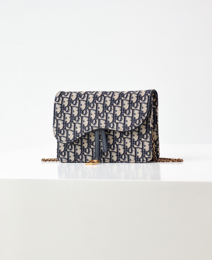 Dior Saddle chain handbag Blue Oblique Print Chain Crossbody Bag #nigo21656