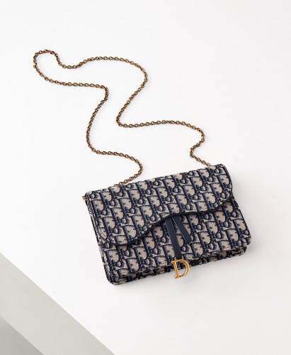 Dior Saddle chain handbag Blue Oblique Print Chain Crossbody Bag #nigo21656