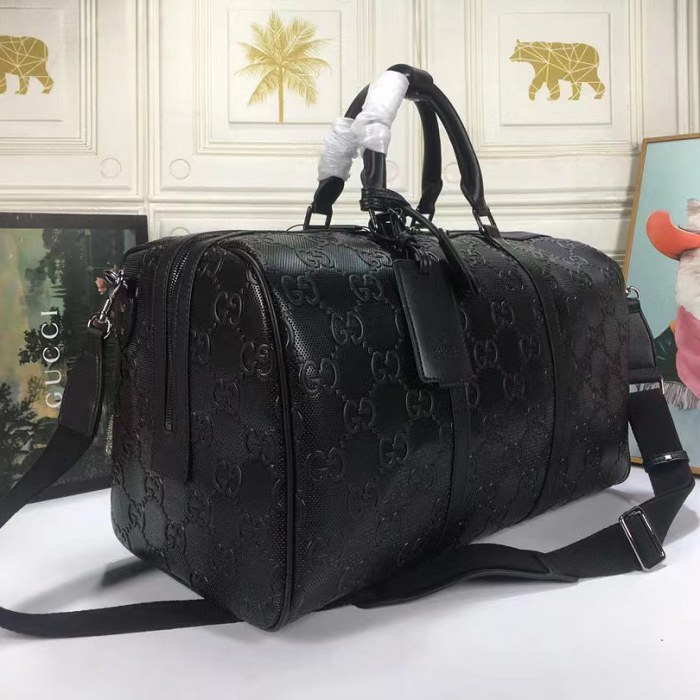 Gucci  Black Leather Print Embossed Travel Bag Bags #nigo4883