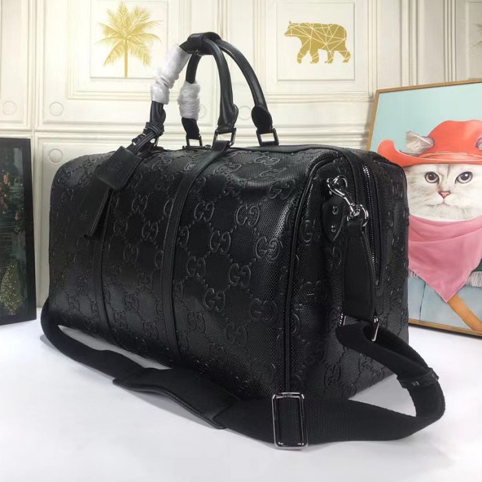 Gucci  Black Leather Print Embossed Travel Bag Bags #nigo4883