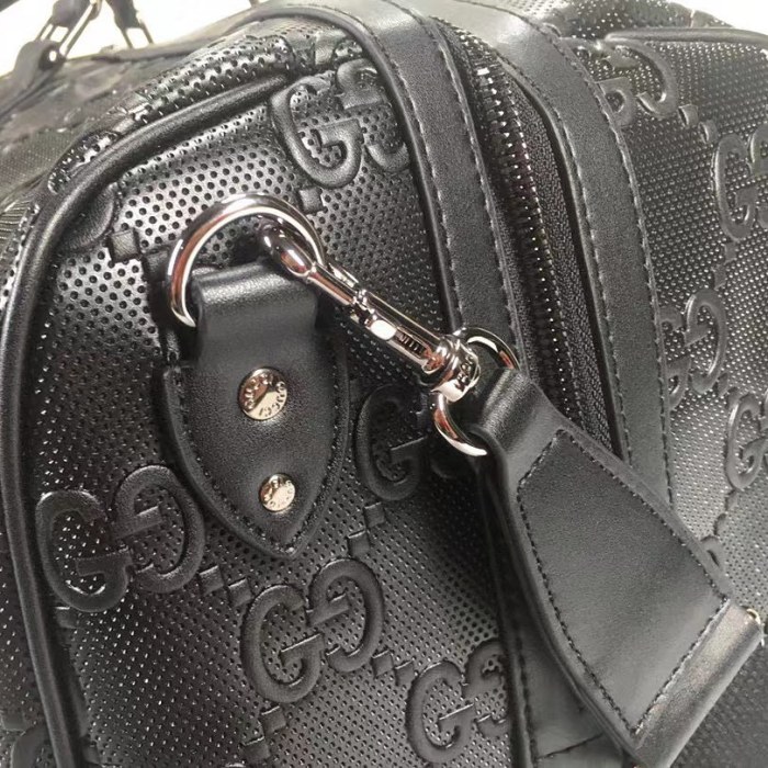 Gucci  Black Leather Print Embossed Travel Bag Bags #nigo4883