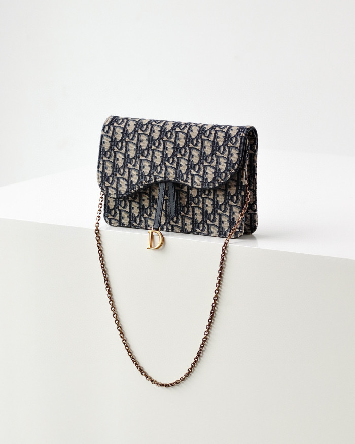 Dior Saddle chain handbag Blue Oblique Print Chain Crossbody Bag #nigo21656