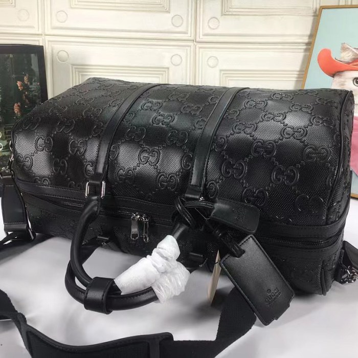 Gucci  Black Leather Print Embossed Travel Bag Bags #nigo4883