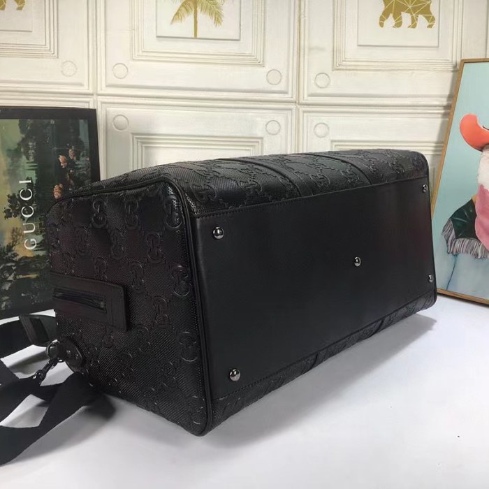 Gucci  Black Leather Print Embossed Travel Bag Bags #nigo4883