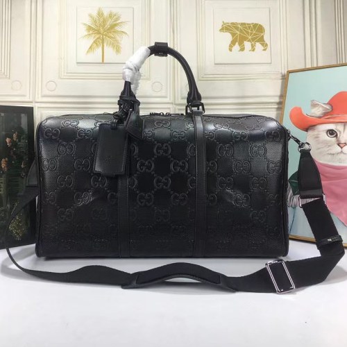 Gucci  Black Leather Print Embossed Travel Bag Bags #nigo4883