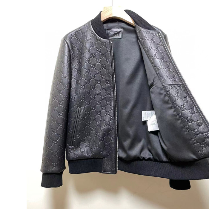 Gucci  Stereoscopic Logo Long Sleeve Classic Leather Jacket #nigo56386