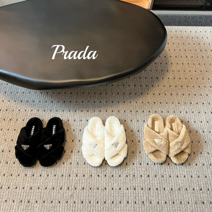 Prada Flat Bottomed Plush Outdoor Slippers #nigo21674