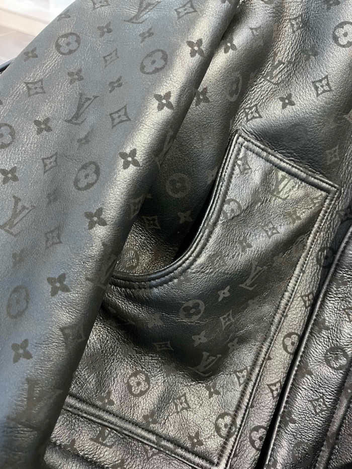 Louis Vuitton NIGO Lamb Fur Collar Patchwork Leather Jacket #nigo6463