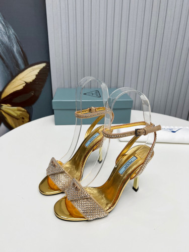 Prada Gold Glossy High Heeled Sandals #nigo21687