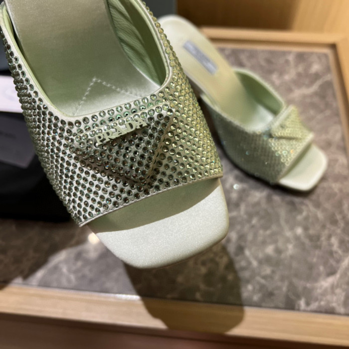 Prada Half Drag Shiny Diamond High Heeled Sandals #nigo21686