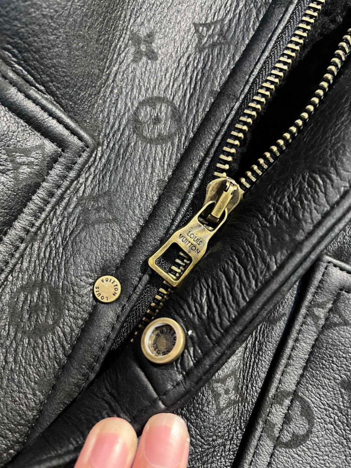 Louis Vuitton NIGO Lamb Fur Collar Patchwork Leather Jacket #nigo6463