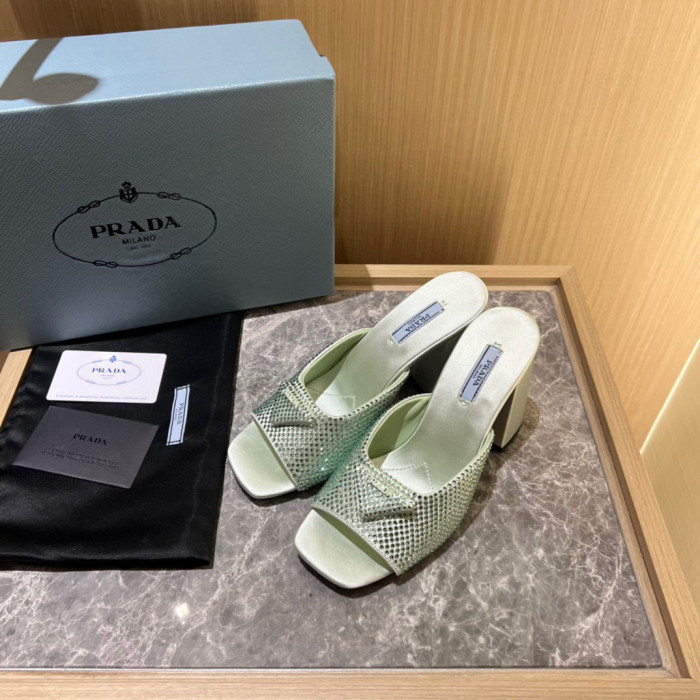 Prada Half Drag Shiny Diamond High Heeled Sandals #nigo21686