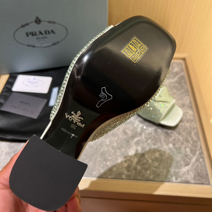 Prada Half Drag Shiny Diamond High Heeled Sandals #nigo21686