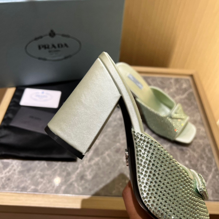 Prada Half Drag Shiny Diamond High Heeled Sandals #nigo21686