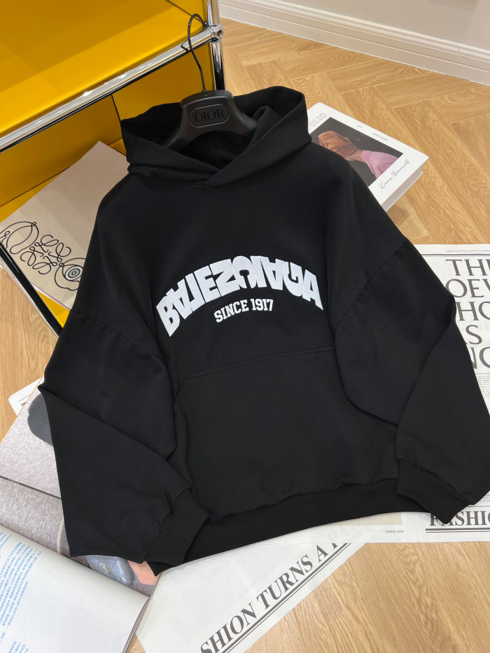 Balenciaga Back Flip Round Hoodie Oversize In Black Mirror Letter Hooded Sweatshirt Pullover #nigo96248