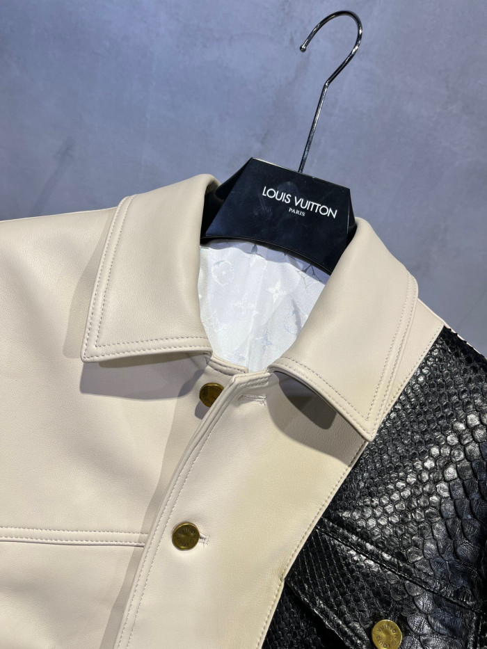 Louis Vuitton Leather Long Sleeved Patchwork Leather Jacket #nigo21699