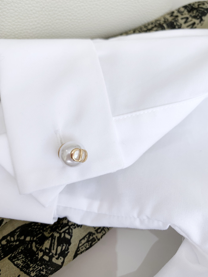 Dior Blouse With Puff Sleeves Women's Embroidered Logo Short Sleeve Shirt #nigo96261