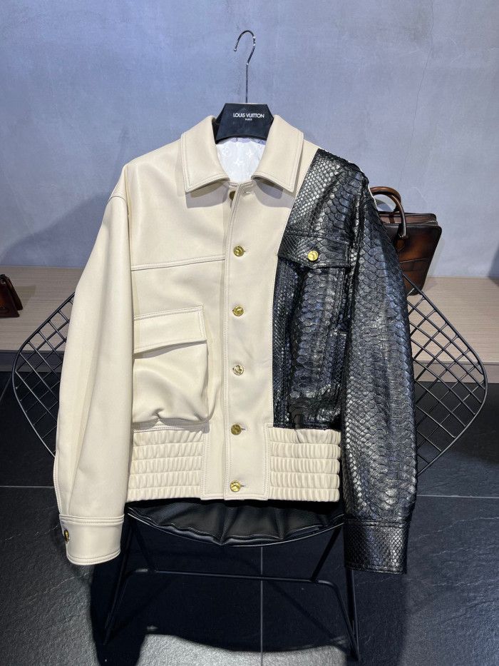 Louis Vuitton Leather Long Sleeved Patchwork Leather Jacket #nigo21699