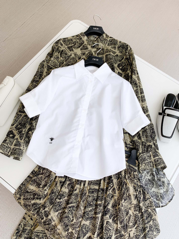 Dior Blouse With Puff Sleeves Women's Embroidered Logo Short Sleeve Shirt #nigo96261