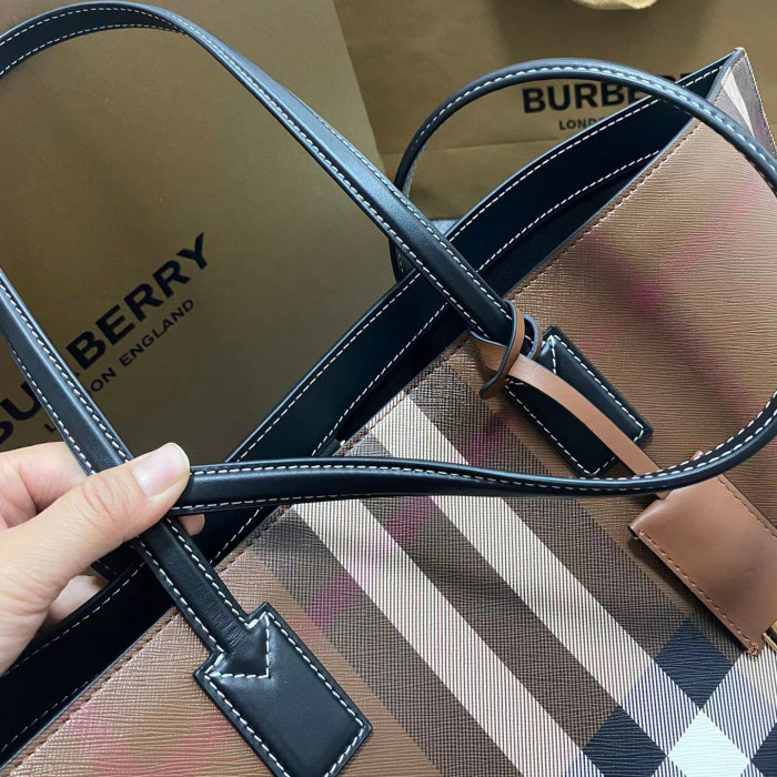 Burberry Striped Leather Tote Bag Underarm Shoulder Bag #nigo54972