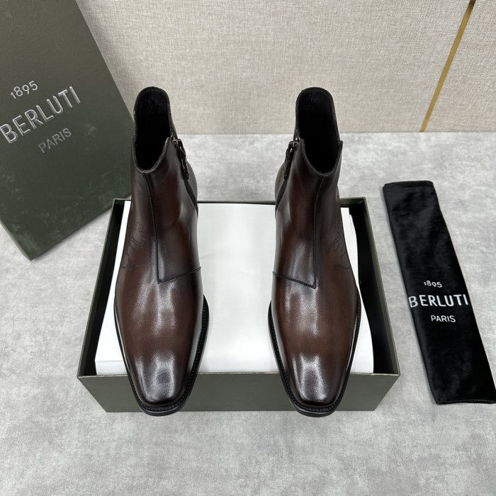 Berluti Demesure Scritto Graphic Leather Boots Ngvp #nigo6471