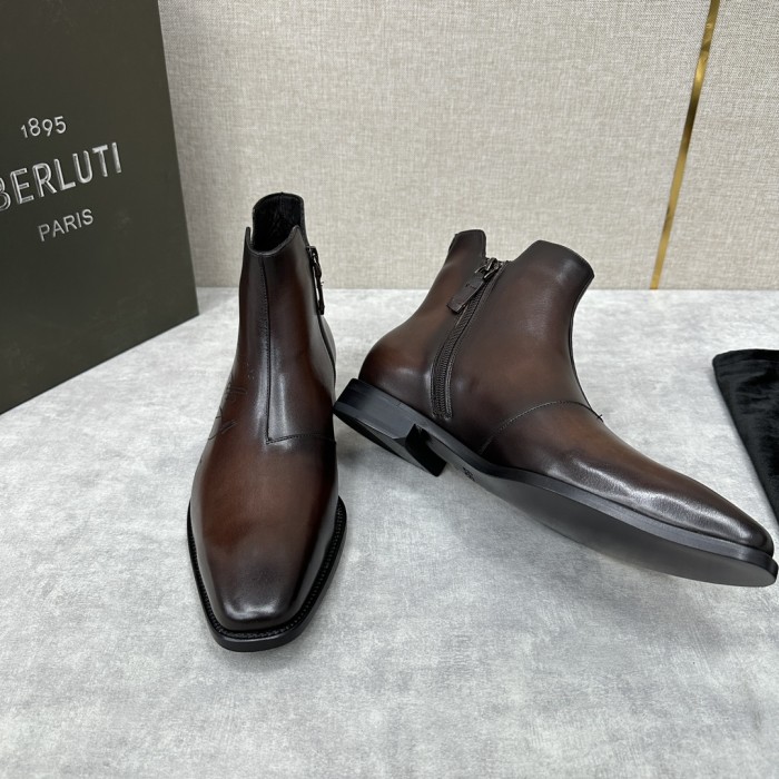 Berluti Demesure Scritto Graphic Leather Boots Ngvp #nigo6471