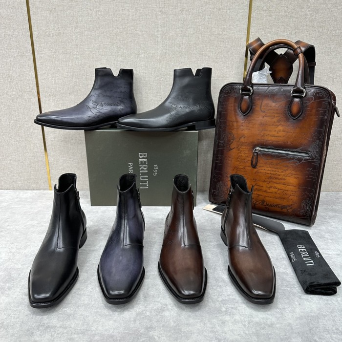 Berluti Demesure Scritto Graphic Leather Boots Ngvp #nigo6471
