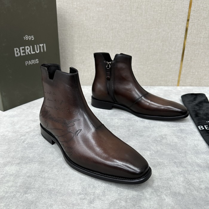 Berluti Demesure Scritto Graphic Leather Boots Ngvp #nigo6471
