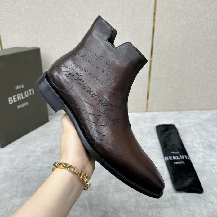 Berluti Demesure Scritto Graphic Leather Boots Ngvp #nigo6471