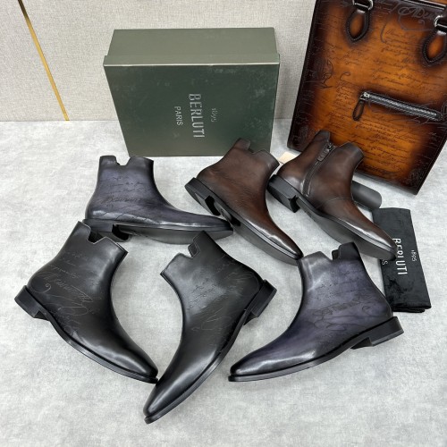 Berluti Demesure Scritto Graphic Leather Boots Ngvp #nigo6471