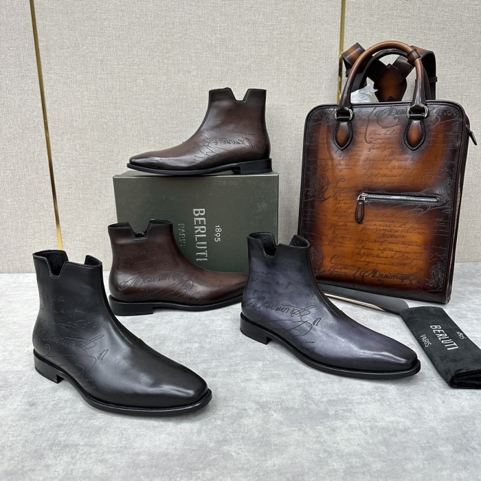 Berluti Demesure Scritto Graphic Leather Boots Ngvp #nigo6471