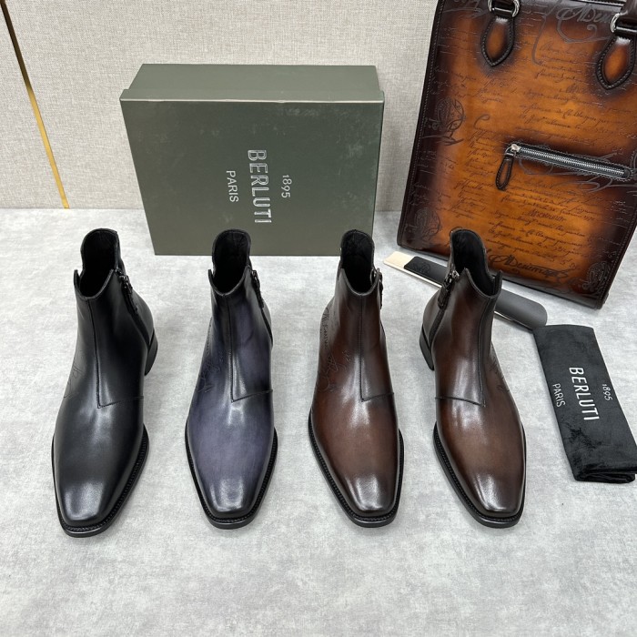Berluti Demesure Scritto Graphic Leather Boots Ngvp #nigo6471
