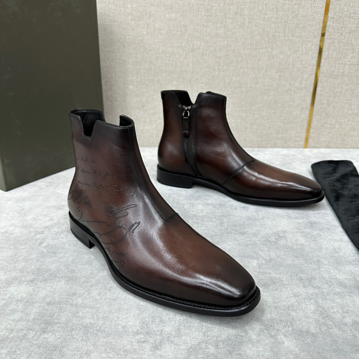 Berluti Demesure Scritto Graphic Leather Boots Ngvp #nigo6471