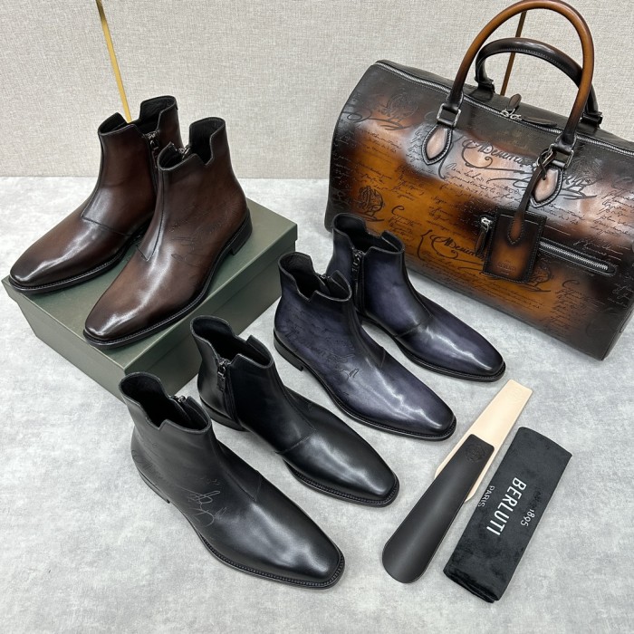 Berluti Demesure Scritto Graphic Leather Boots Ngvp #nigo6471