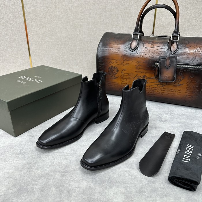 Berluti Demesure Scritto Graphic Leather Boots Ngvp #nigo6471