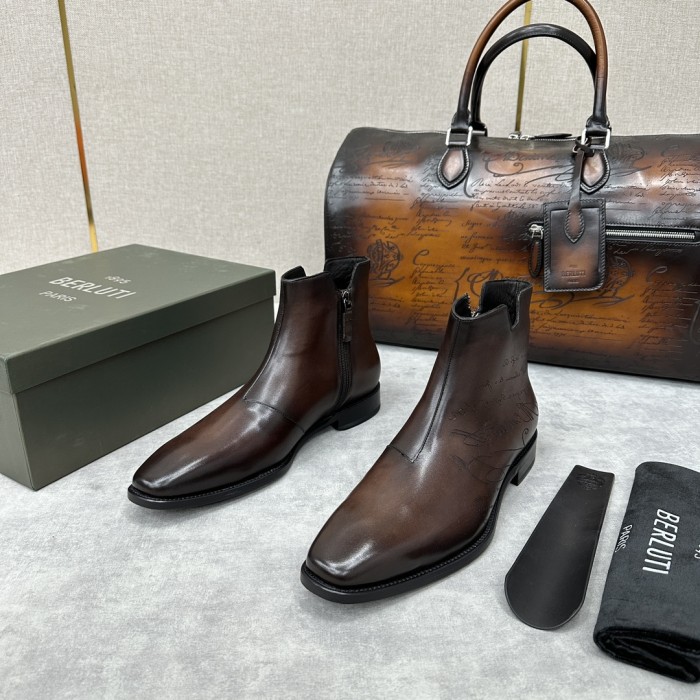Berluti Demesure Scritto Graphic Leather Boots Ngvp #nigo6471